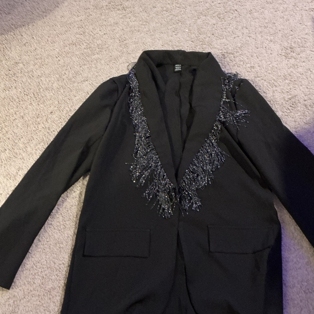 Black Beaded Fringe Blazer Jacket WhimsiGoth Cocktail Party Women’s Small
